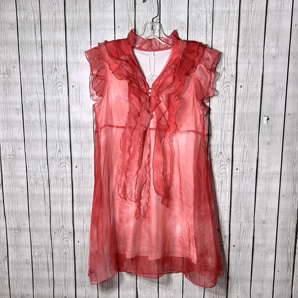 Made with love by fct red ruffle sheer dress size Medium